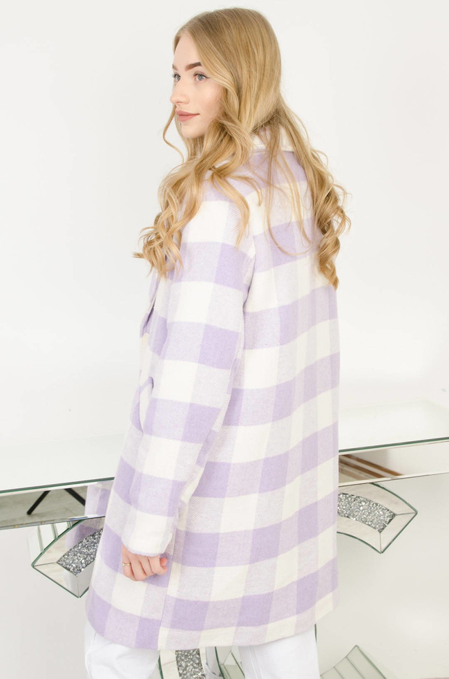 BIAŁO-FIOLETOWY PŁASZCZ W KRATĘ
