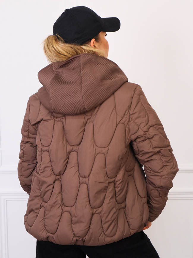 KURTKA PIKOWANA Z DZIANINOWYMI WSTAWKAMI- BRĄZOWA