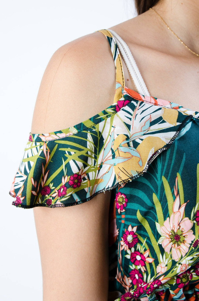 ZIELONA SUKIENKA MAXI Z MOTYWEM KWIATOWYM