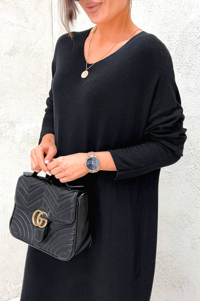 SUKIENKA MIDI OVERSIZE Z DEKOLTEM W SEREK- CZARNA