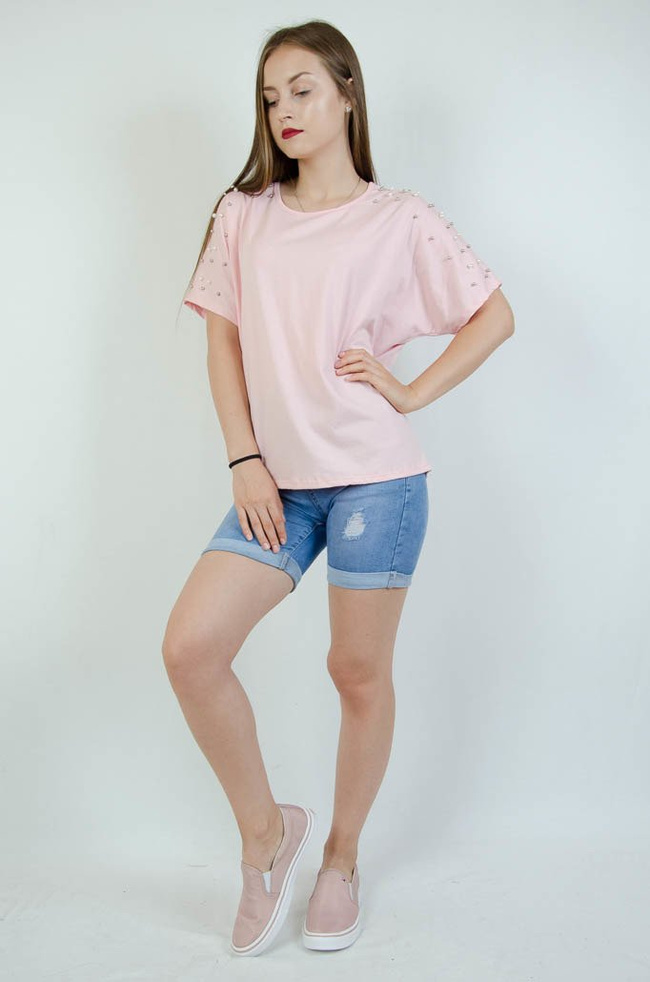 Różowa bluzka oversize  z koralikami 