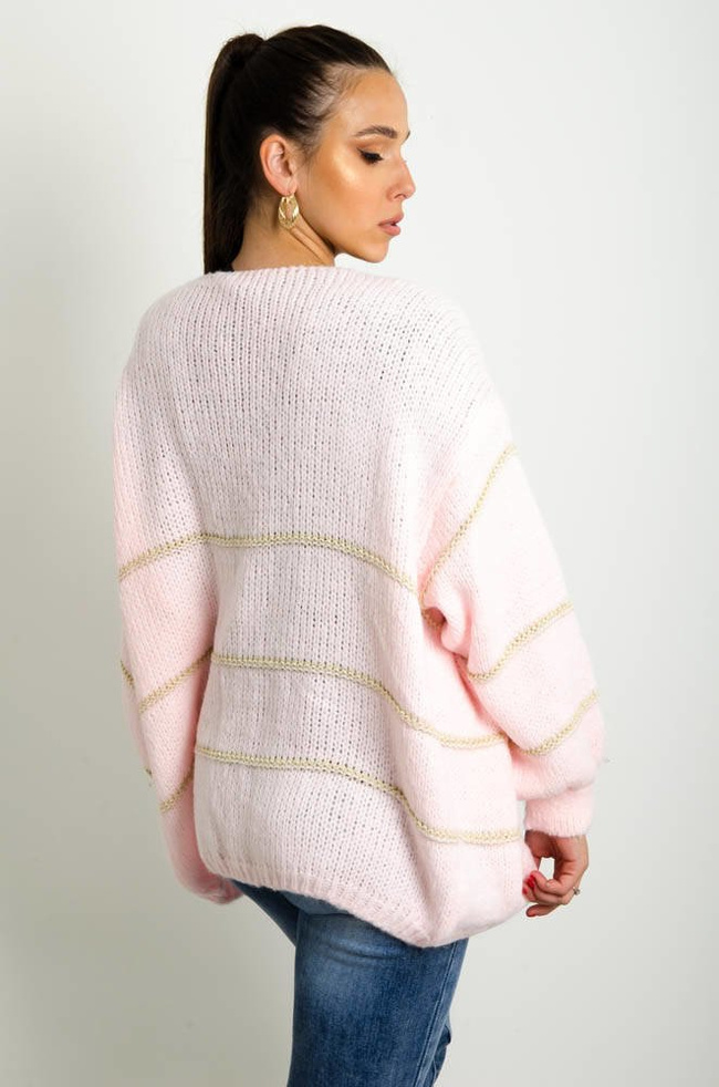 RÓŻOWO-ZŁOTY SWETER KARDIGAN