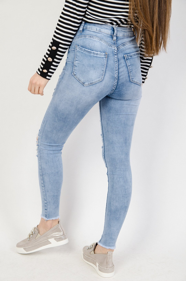 Jasne spodnie jeansowe Push Up z dziurami