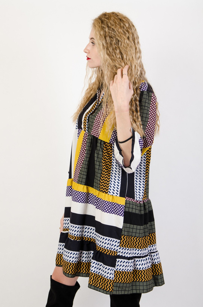 Żółto-zielona wzorzysta sukienka Oversize