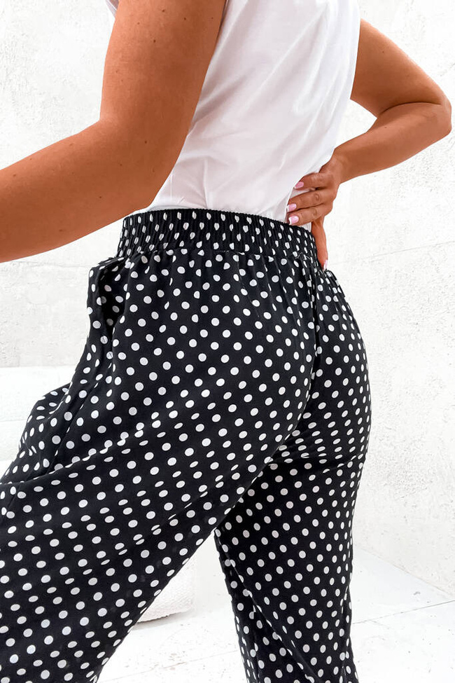 BAWEŁNIANE SPODNIE W KROPKI- CZARNE