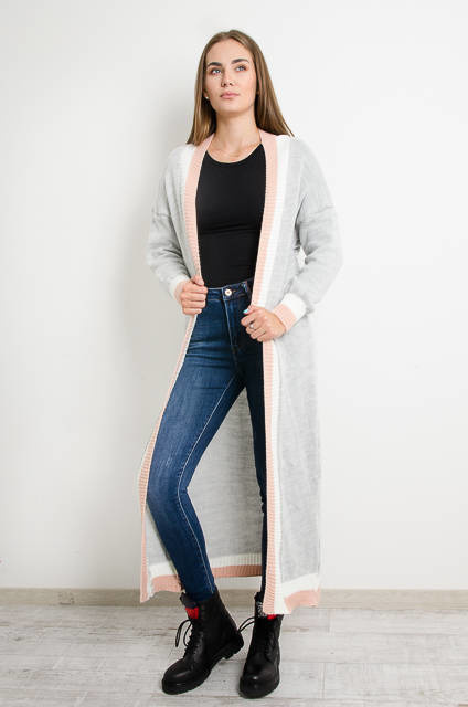 SZARY DŁUGI KARDIGAN SWETER