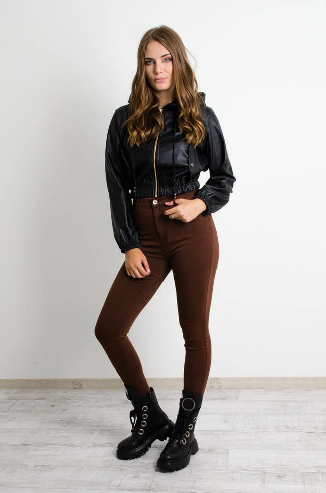 KURTKA BOMBERKA Z KAPTUREM Z IMITACJI SKÓRY