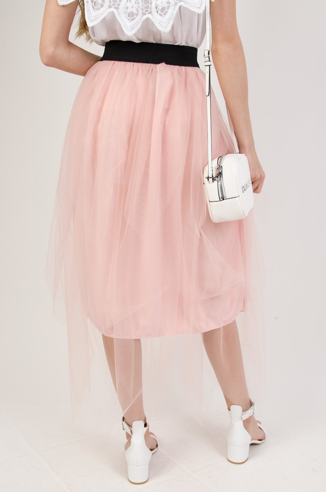 Różowa spódnica midi z tiulem