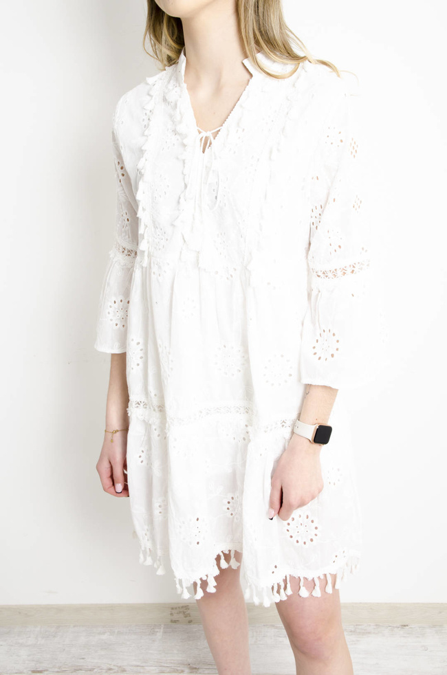 SUKIENKA AŻUROWA BOHO W KOLORZE BIAŁYM