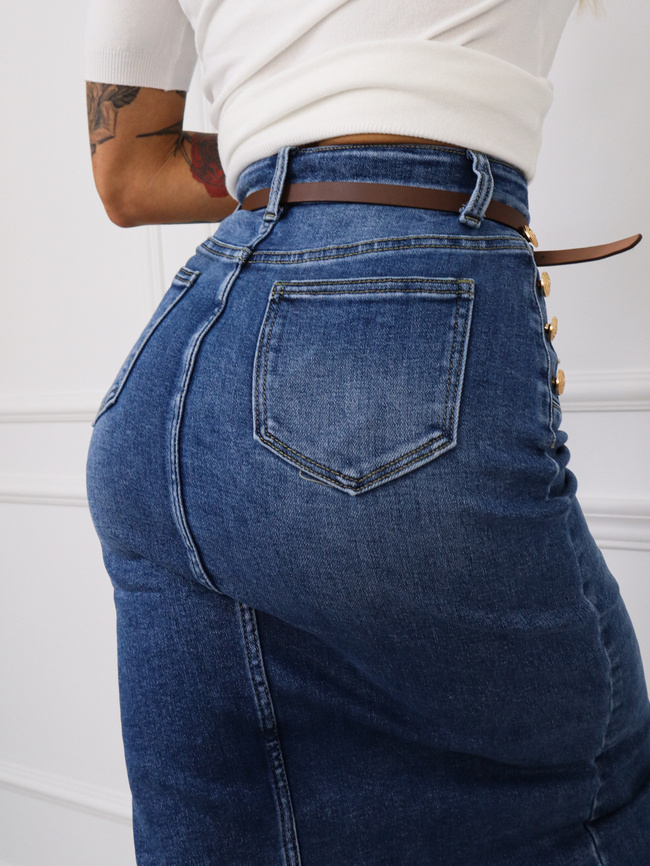 JEANSOWA SPÓDNICA MIDI Z GUZIKAMI I ROZCIĘCIEM