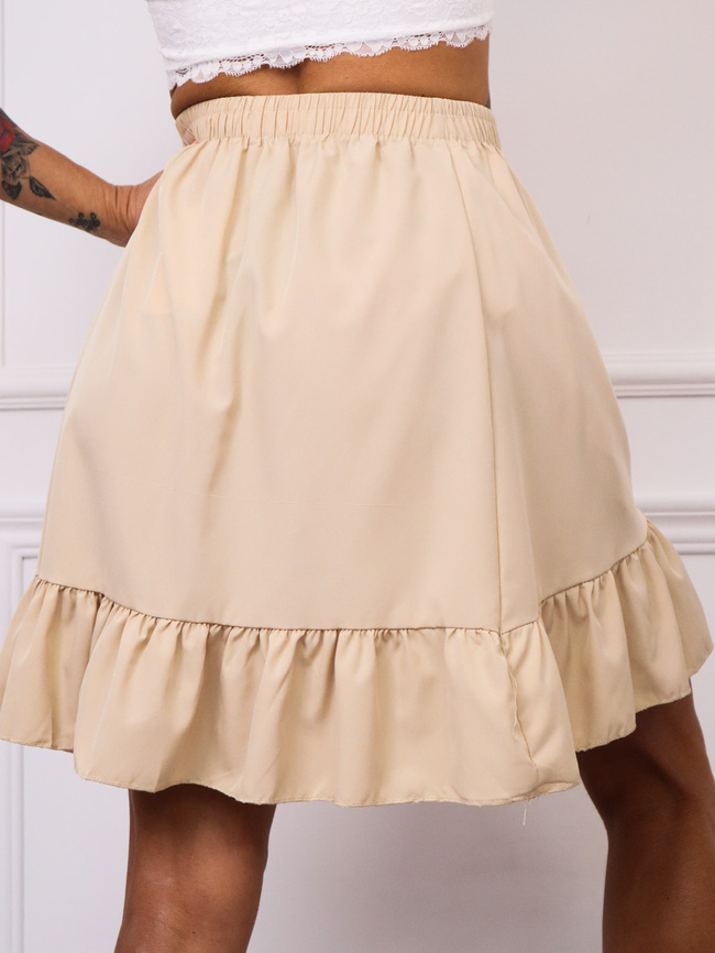 SPÓDNICA Z FALBANAMI WIĄZANA W PASIE- BEŻOWA