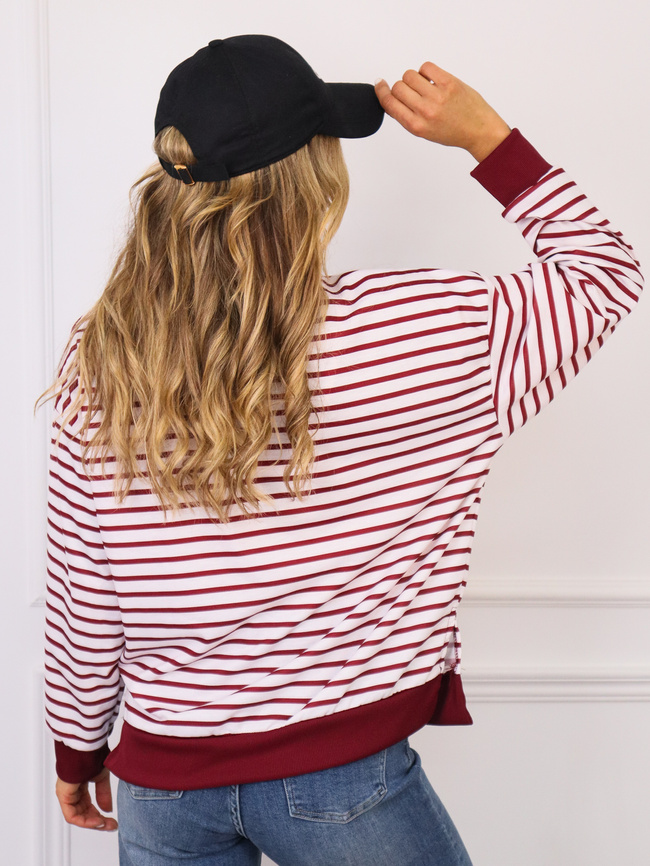 BLUZA BAWEŁNIANA OVERSIZE W PASKI -BORDOWA