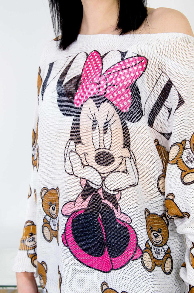 BIAŁA LUŹNA BLUZKA Z MOTYWEM MYSZKI