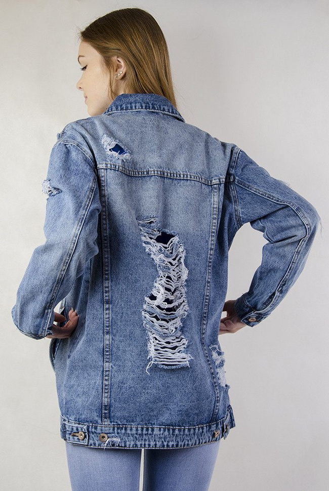 Kurtka jeansowa dłuższa z przetarciami