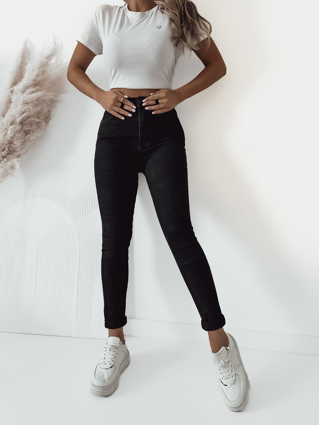 SPODNIE JEANSOWE SKINNY Z BARDZO WYSOKIM STANEM- CZARNE