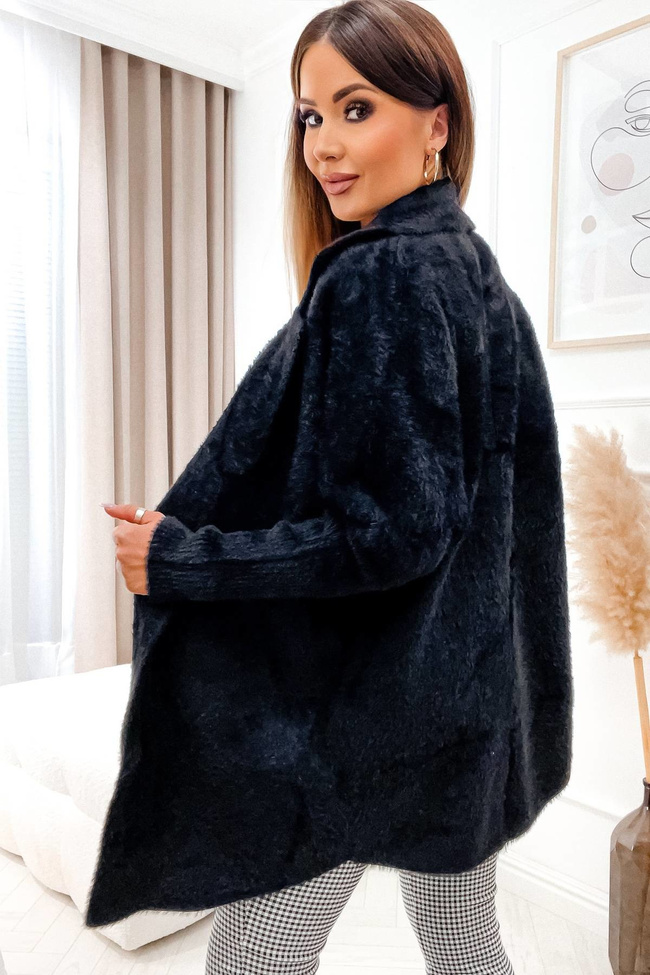 PŁASZCZ DŁUGI WEŁNIANY ALPAKA- CZARNY