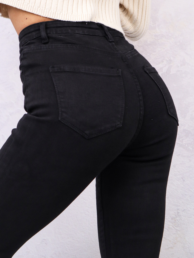 SPODNIE JEANSOWE SKINNY Z BARDZO WYSOKIM STANEM- CZARNE