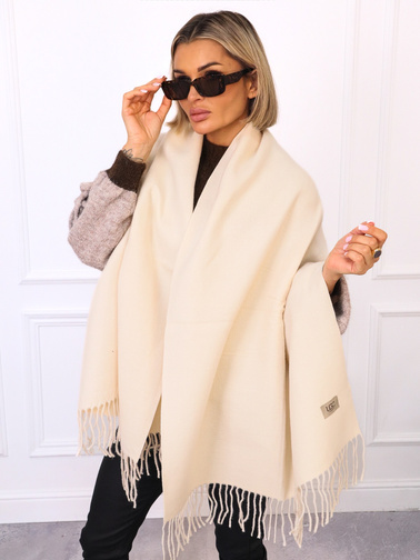 KLASYCZNY SZAL Z FRĘDZLAMI I NASZYWKĄ- BEŻOWY