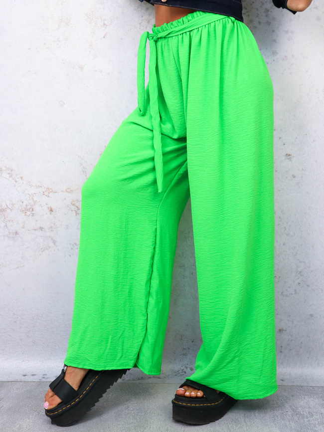SPODNIE SZEROKIE Z GUMĄ I WIĄZANIEM W PASIE- ZIELONE
