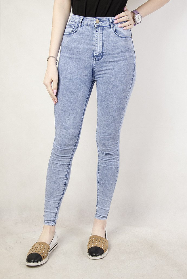 Niebieskie spodnie marmurkowe skinny jeans