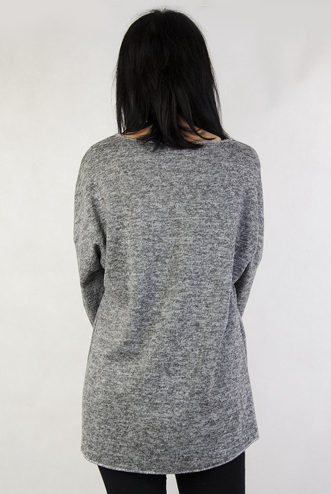 Ciemnoszara bluzka z cekinową kieszonką