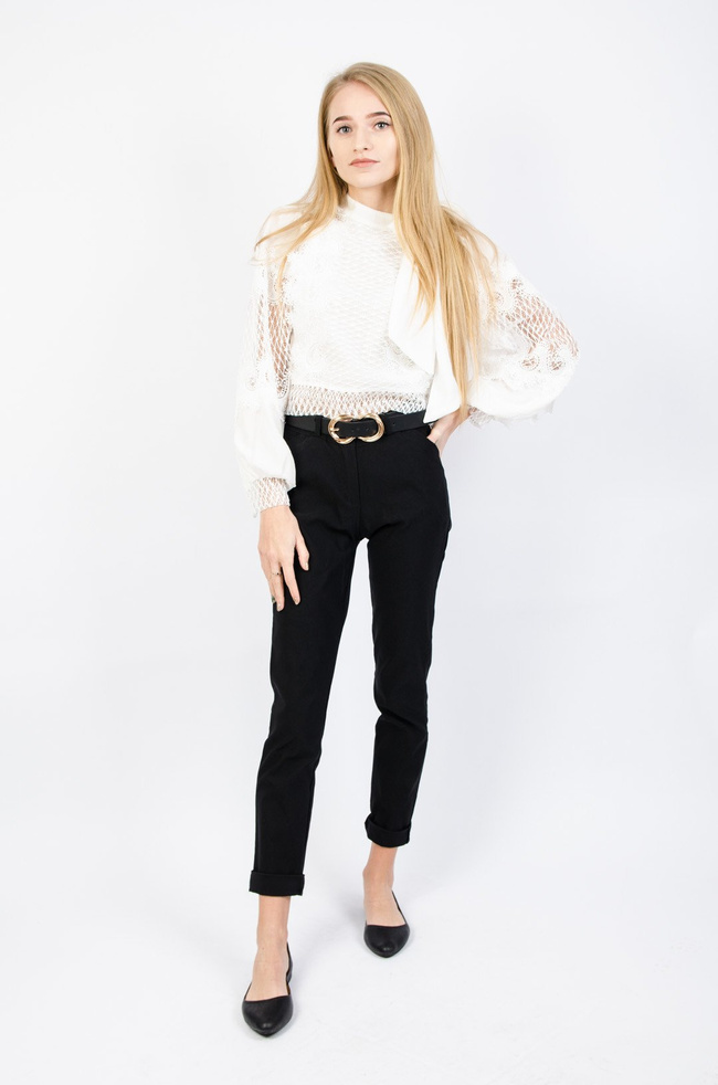 BIAŁA AŻUROWA BLUZKA Z BUFIASTYMI RĘKAWAMI