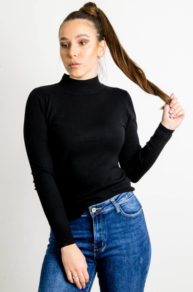 CIENKI CZARNY SWETEREK Z PÓŁGOLFEM