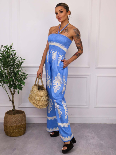 KOMBINEZON WZORZYSTY BEZ RAMIĄCZEK- NIEBIESKI