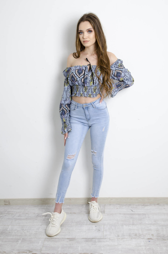 BLUZKA HISZPANKA NIEBIESKA Z WIĄZANIEM