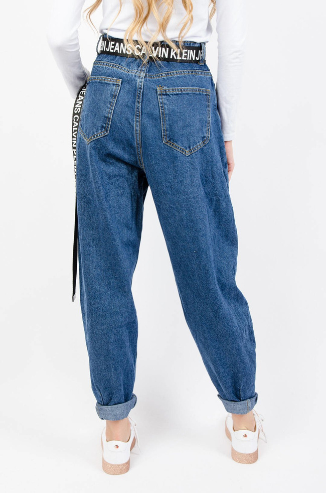 GRANATOWE SPODNIE MOM JEANS Z WYSOKIM STANEM