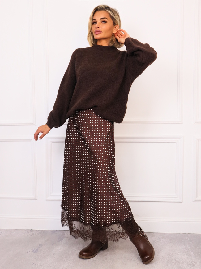 SWETER OVERSIZE Z DOMIESZKĄ WEŁNY- CZEKOLADOWY