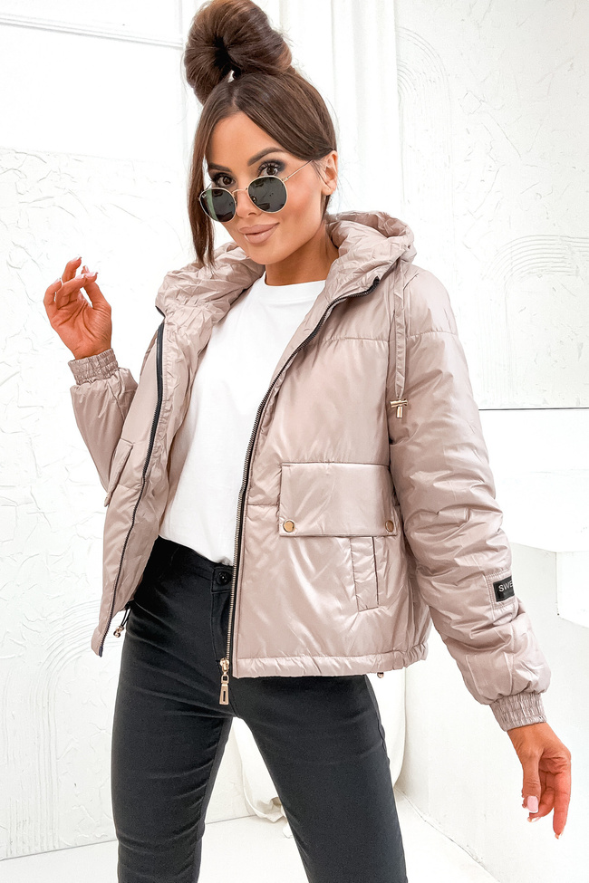 KURTKA ASYMETRYCZNA ZE ZŁOTYMI ELEMENTAMI- BEŻOWA