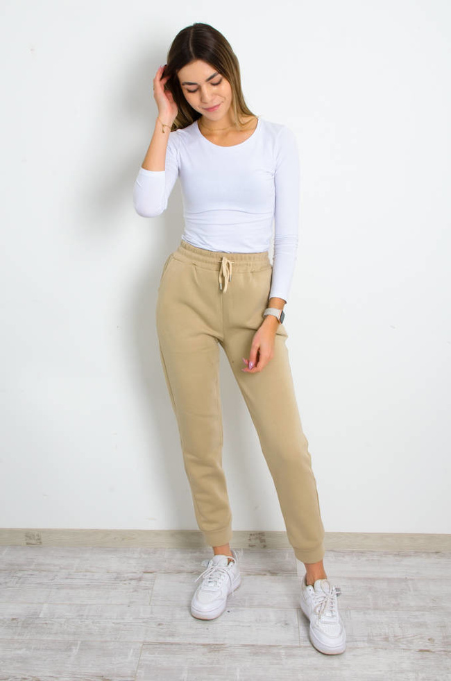 OCIEPLANE SPODNIE DRESOWE ZE ŚCIĄGACZAMI- BEŻOWE