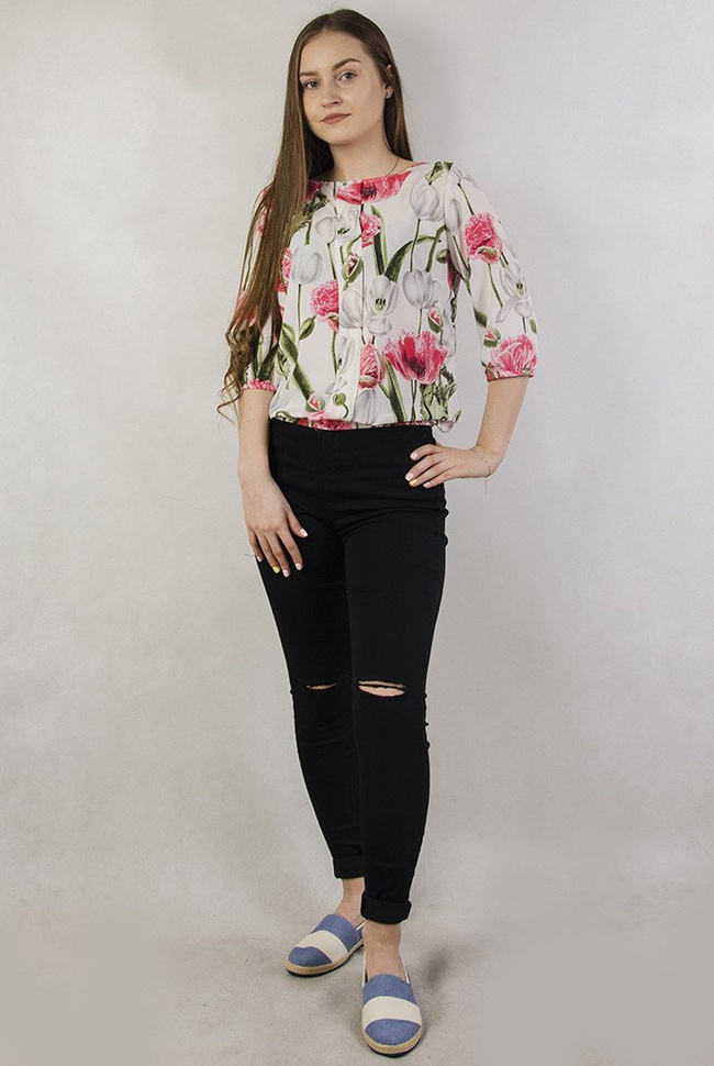 Biała bluzka z gumką w pasie