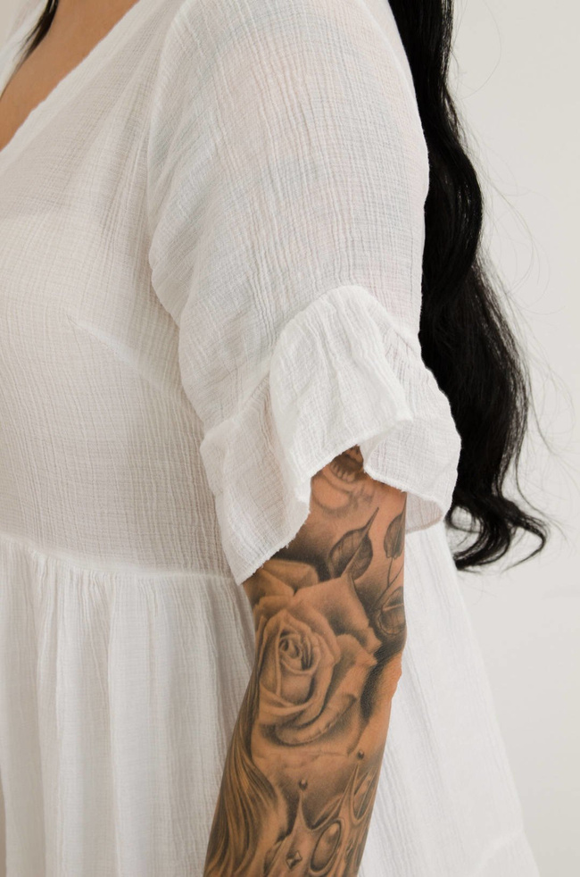 BIAŁA ZWIEWNA SUKIENKA/TUNIKA Z KIESZENIAMI