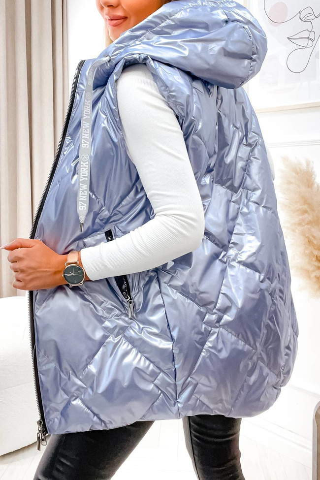 KAMIZELKA PIKOWANA Z KAPTUREM - FIOLETOWA