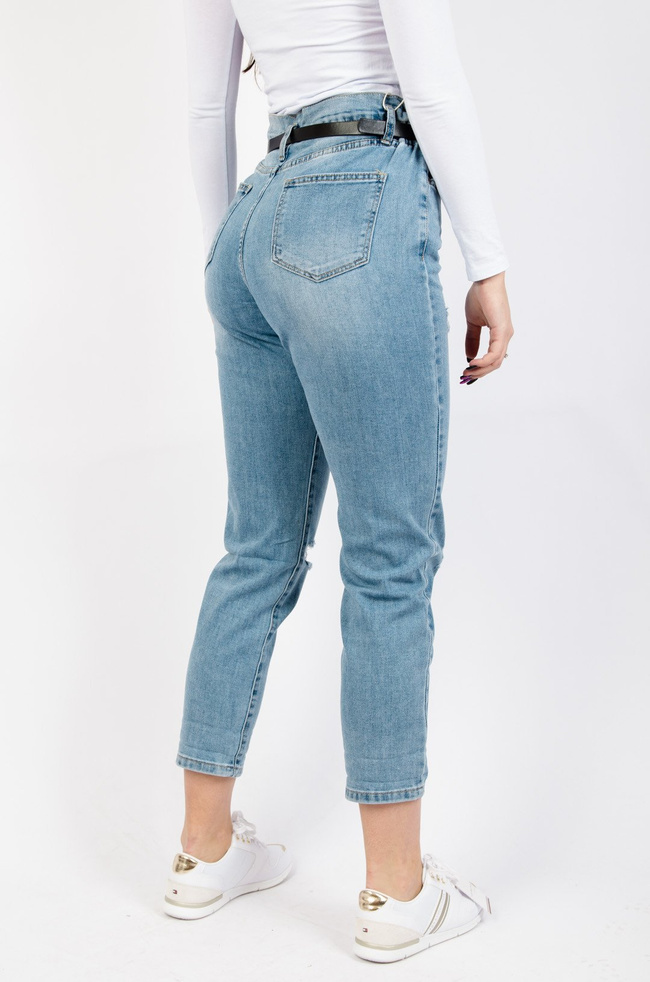 JASNE SPODNIE JEANSOWE TYPU BOYFRIEND Z GUMĄ W PASIE + PASEK