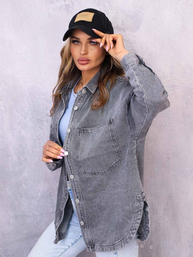 KURTKA KOSZULOWA JEANSOWA- SZARA