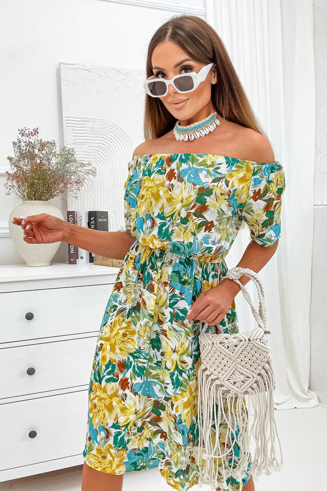 SUKIENKA HISZPANKA W KWIATY Z GUMKĄ W PASIE- BIAŁA