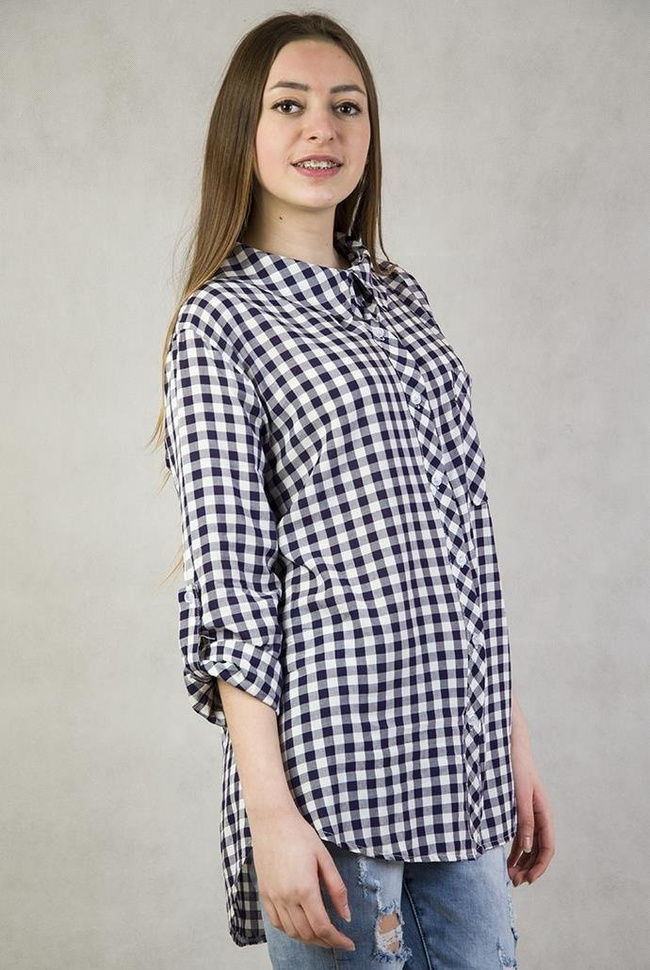 Asymetryczna Koszula w fioletowo-białą kratę