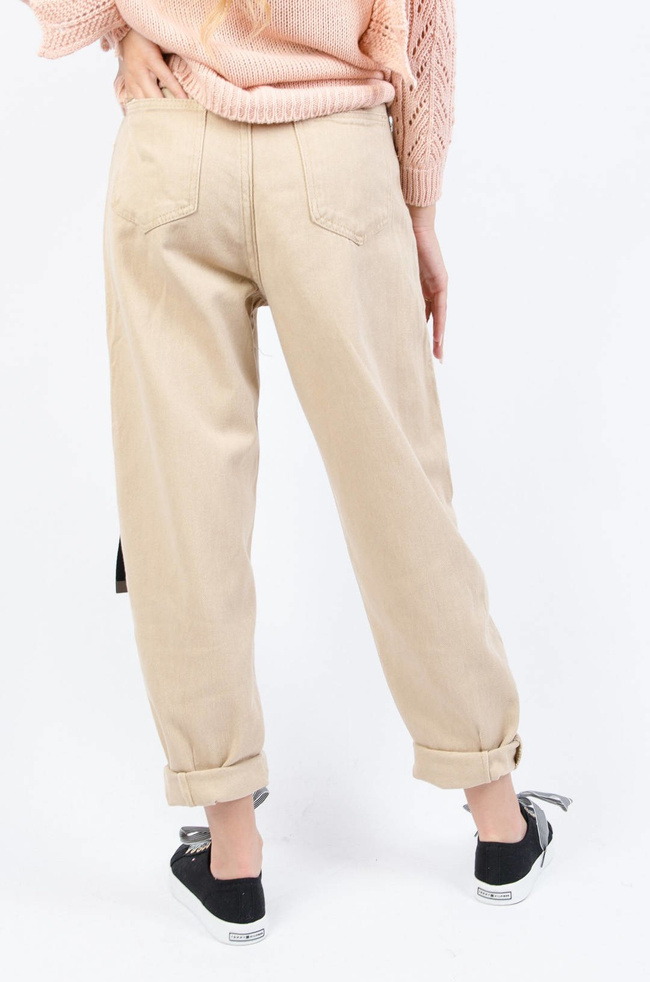 BEŻOWE SPODNIE MOM JEANS Z WYSOKIM STANEM
