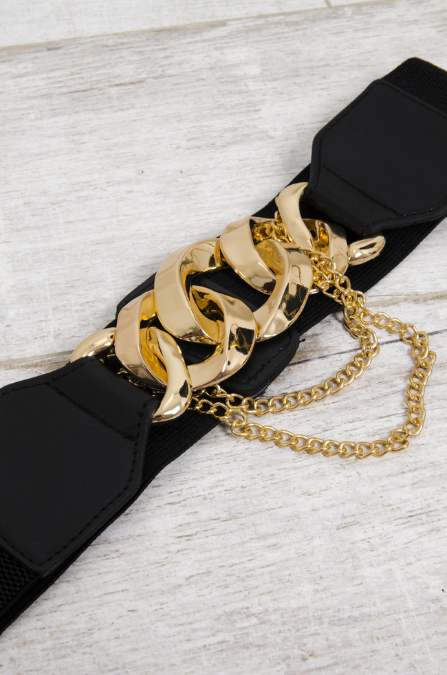 PASEK CZARNY NA GUMIE Z ŁAŃCUCHEM 