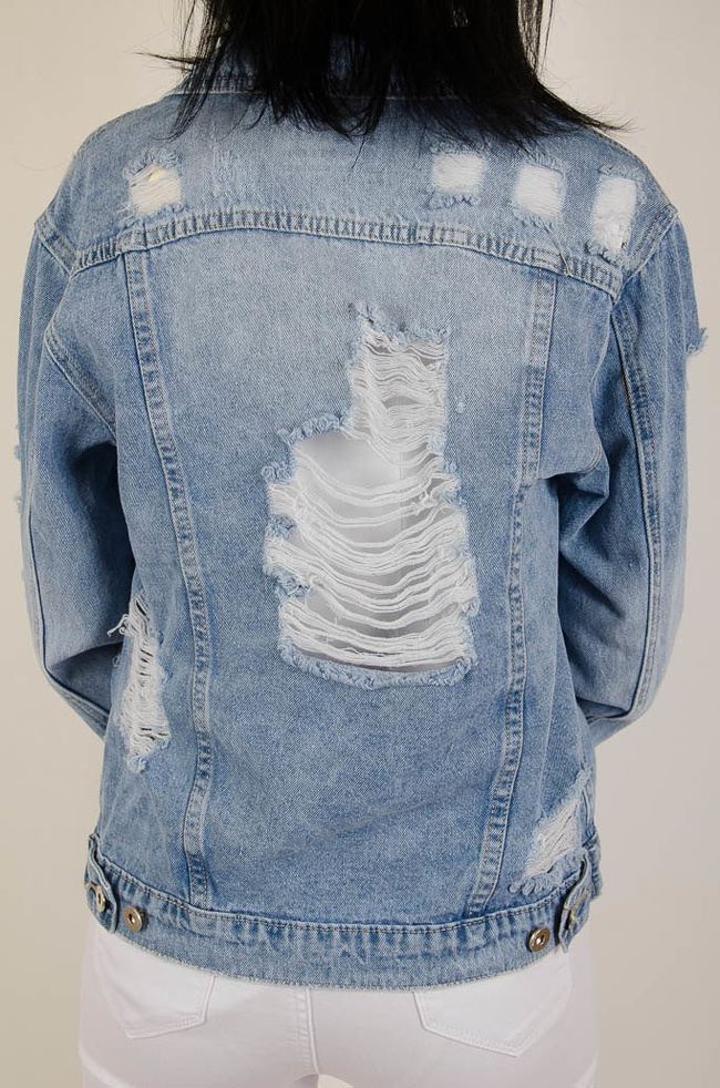 Kurtka jeansowa z licznymi przetarciami