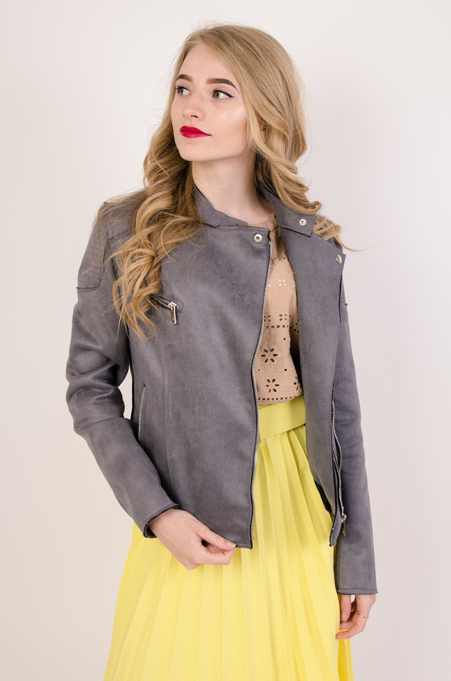 Szara zamszowa kurtka ramoneska