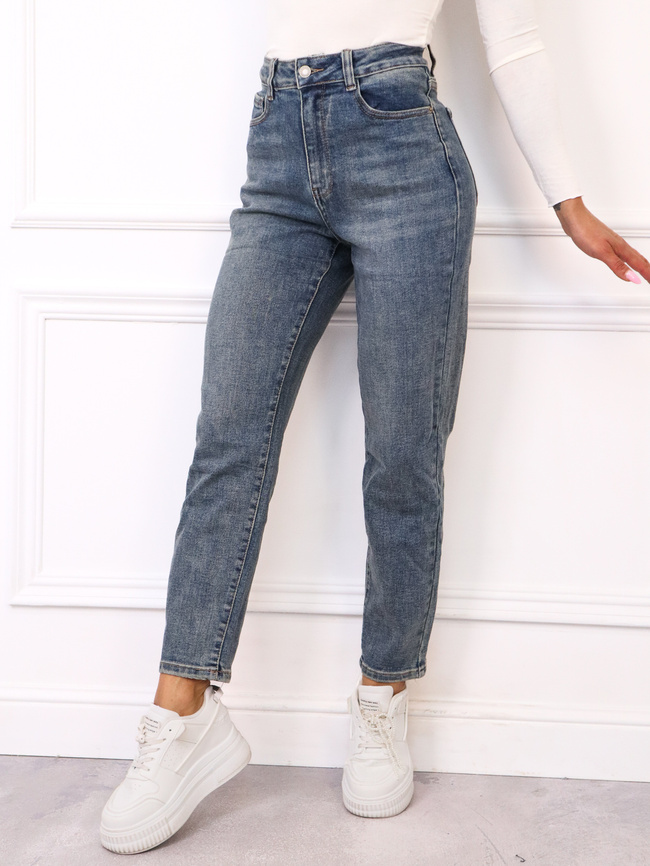SPODNIE JEANSOWE- MOM STRETCH- CIEMNOJEANSOWE