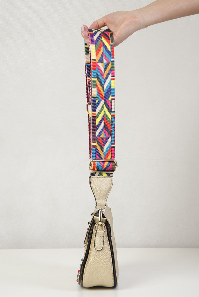 Złota torebka z kolorowym paskiem