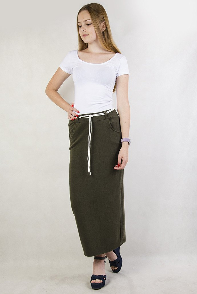 Zielona spódnica maxi ze sznurkiem