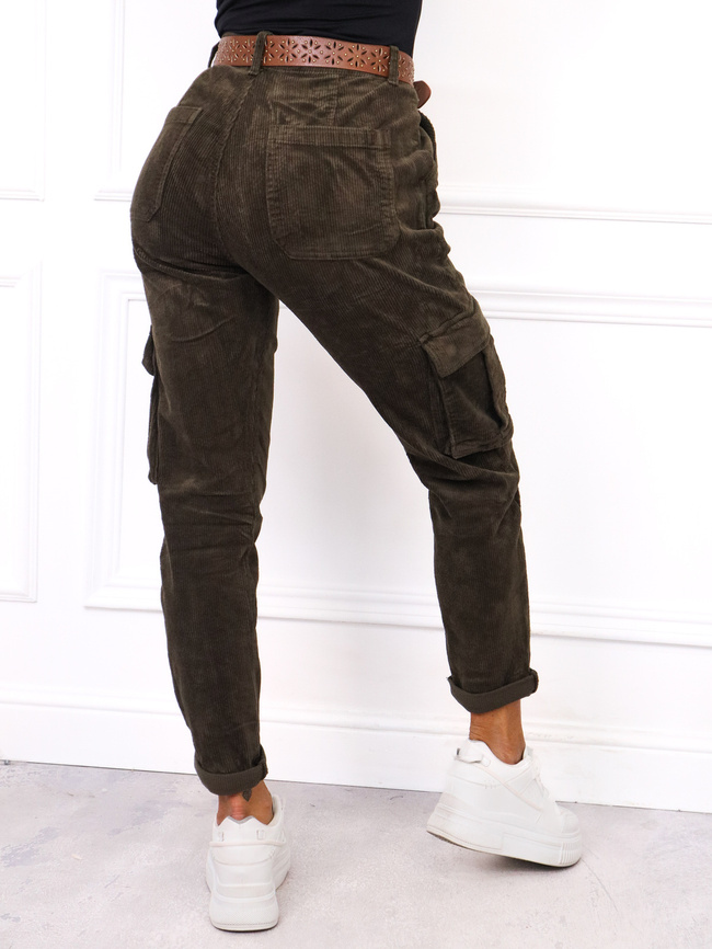 SPODNIE SZTRUKSOWE BOJÓWKI Z PASKIEM- KHAKI