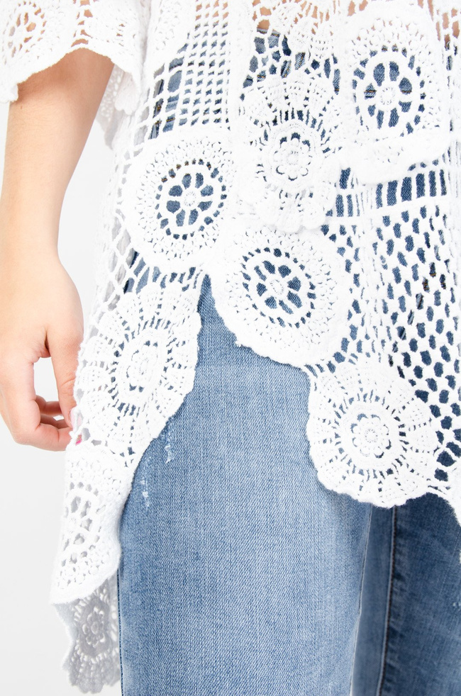 BIAŁA ASYMETRYCZNA TUNIKA AŻUROWA