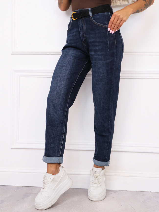 SPODNIE JEANSOWE PLUS SIZE MOM FIT Z PRZESZYCIAMI PRZY KIESZENIACH+ PASEK